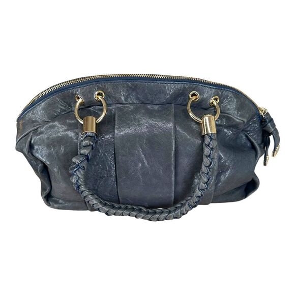 Antonio Melani Navy Leather Zip Bag Hobo Shoulder Bag Y2K Boho Gypsy Braided - Picture 6 of 16